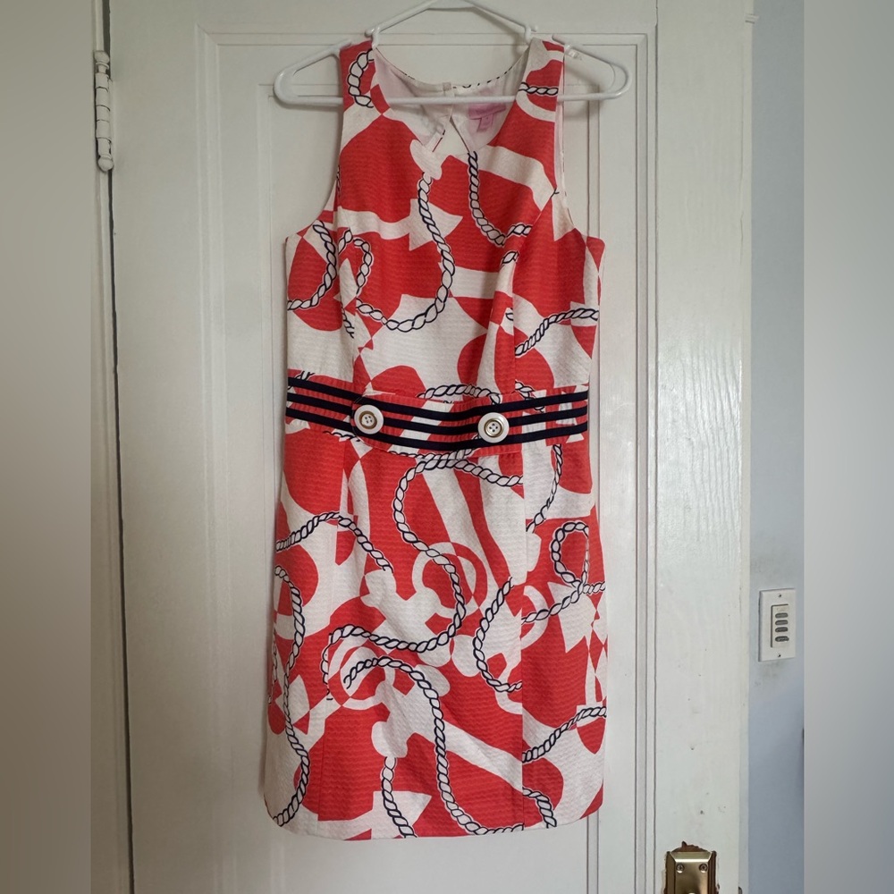 Lilly Pulitzer Red and White Dress with Nautical Print